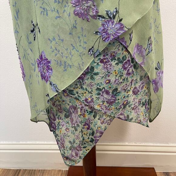 Vintage 90s y2k Eva Blue Green Purple Fairy Whimsy Floral Midi Dress Size Small - Picture 7 of 13